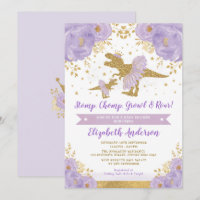 Lavender Gold Floral Dinosaur Girl Baby Dusche