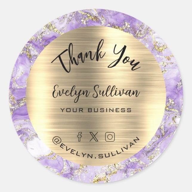 Lavender Gold Fluid Marble Vielen Dank Runder Aufkleber (Vorderseite)