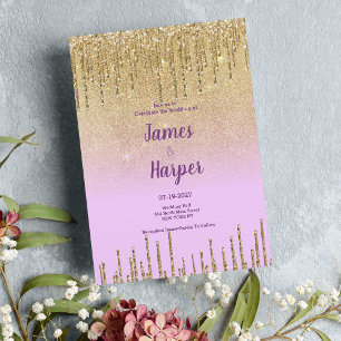 Lavender gold Glitzer ombre Tropfen Luxus Hochzeit Einladung