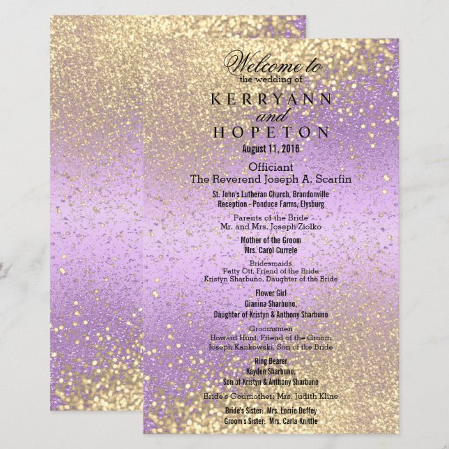 Lavender & Gold Glitzer - Programm (Vorne/Hinten)