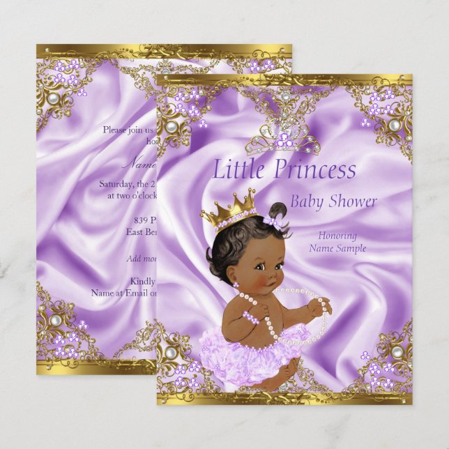 Lavender Gold Princess Baby Dusche Ethnic Girl Einladung (Vorne/Hinten)
