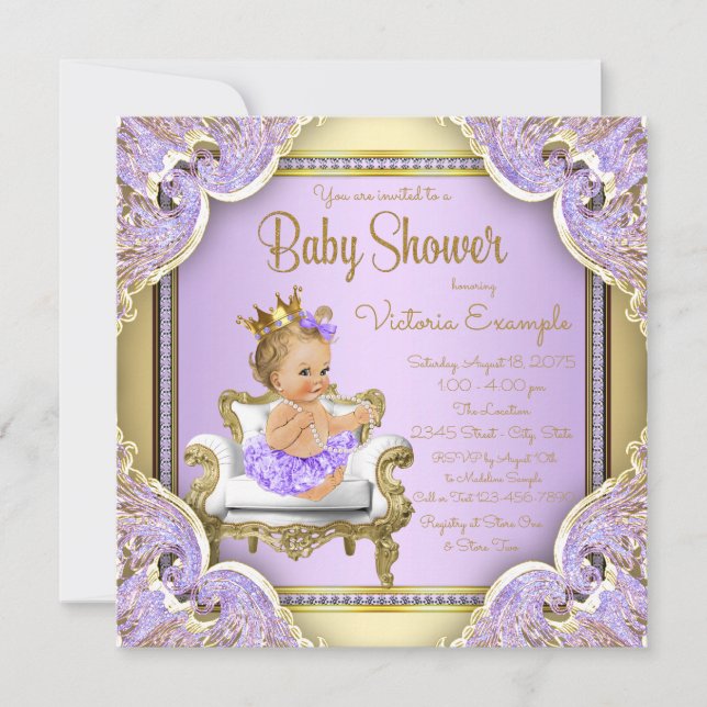 Lavender Gold Princess Baby Shower Einladungen (Vorderseite)