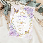 Lavender Gold Quinceanera Mis Quince 15 Anos Einladung<br><div class="desc">Die perfekte Einladung für die Quinceañera Ihrer Tochter ist endlich da! Diese schicke und moderne Quinceañera Einladung bietet elegante Aquarellfarben lila Rose, einen vergoldeten Glitzer tiara und zwei süße kleine Schmetterlinge. Klicken Sie auf die Schaltfläche "Weitere Anpassung", wenn Sie den Stil und die Position des Textes neu ordnen und formatieren...</div>