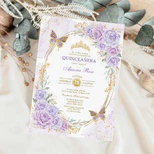 Lavender Gold Quinceanera Mis Quince 15 Anos Einladung