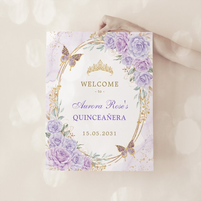 Lavender Gold Quinceñera Butterfly Party Willkomme Fotodruck (Von Creator hochgeladen)