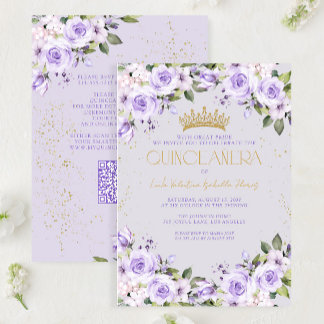 Lavender Gold Quinceñera Mis Quince QR-Code Einladung