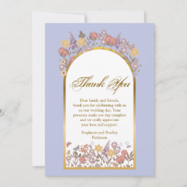 Lavender Gold Script Moderne florale Elegante Hoch Dankeskarte