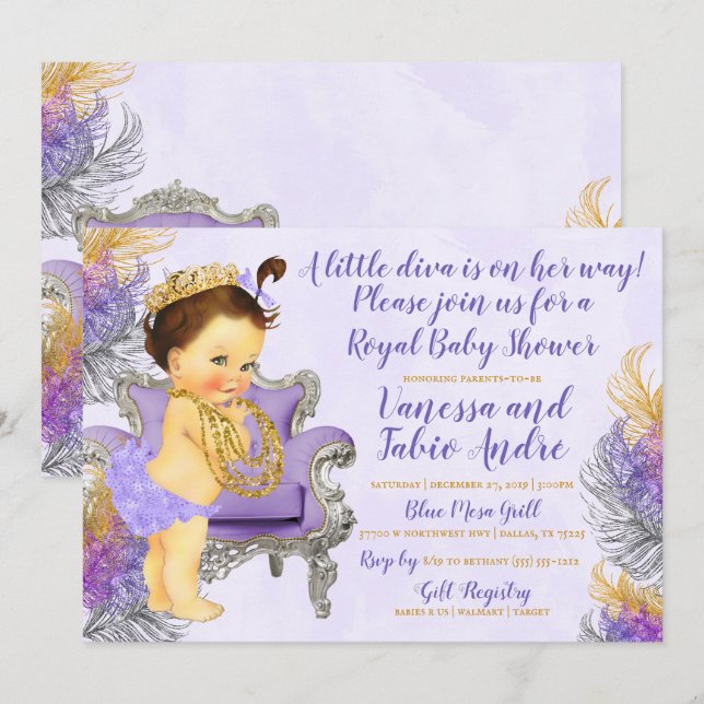 Lavender Gold Silver Watercolor Baby Dusche Einladung (Vorne/Hinten)
