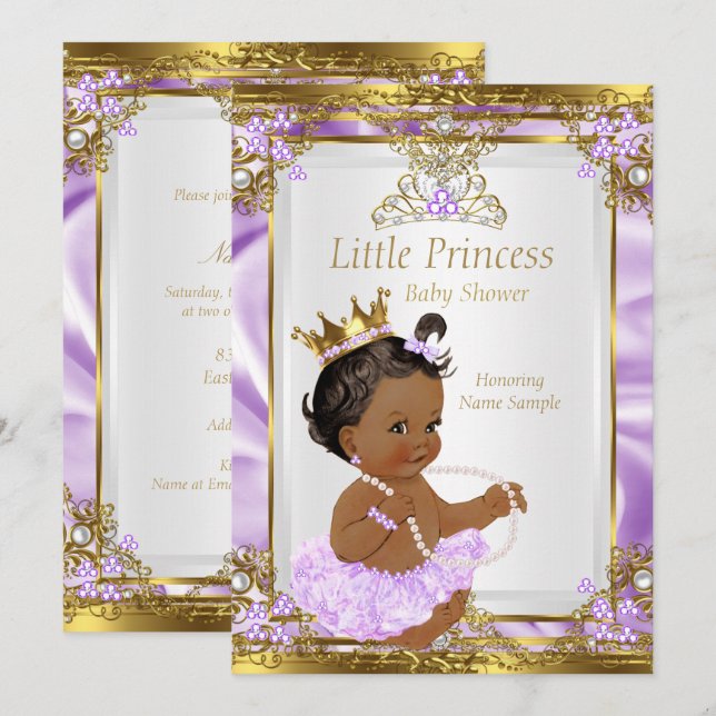 Lavender Gold White Princess Baby Dusche Ethnisch Einladung (Vorne/Hinten)
