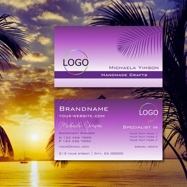 Lavender Gradient Palm Leaf mit Logo Beruflich Visitenkarte (Von Creator hochgeladen)