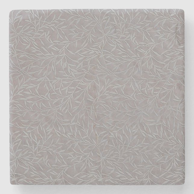 Lavender Gray Embossed Leaf Vines Steinuntersetzer (Vorderseite)