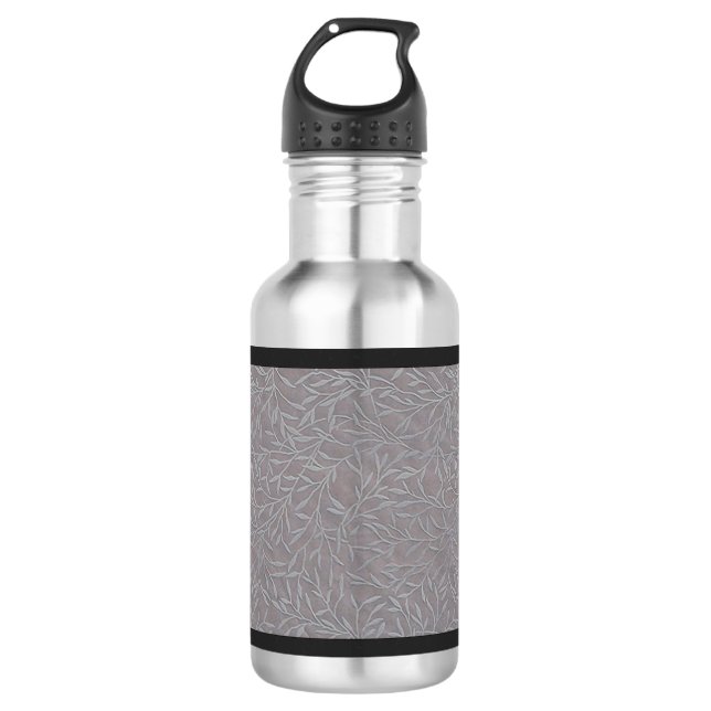 Lavender Gray Embossed Leaf Vines Trinkflasche (Vorderseite)