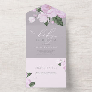 Lavender Gray Floral Girl Baby in Blütendusche All In One Einladung