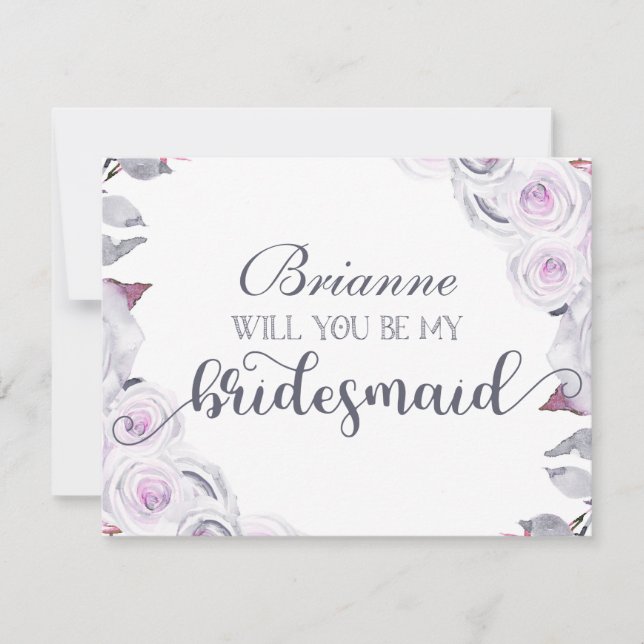 Lavender & Gray Floral werden Sie meine Brautjungf Einladung (Vorderseite)