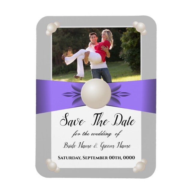 Lavender & Gray Pearl Ribbon Foto Save the Date Magnet (Vertikal)