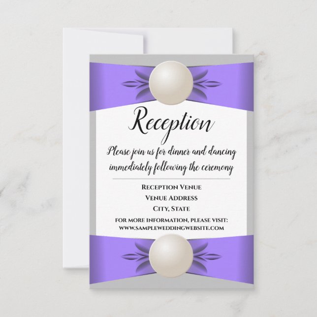Lavender & Gray Pearl Ribbon Hochzeitsempfang Einladung (Vorderseite)