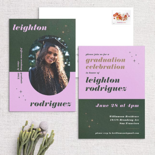 Lavender & Green Foto Grad Einladung & Ankündigung (Von Creator hochgeladen)