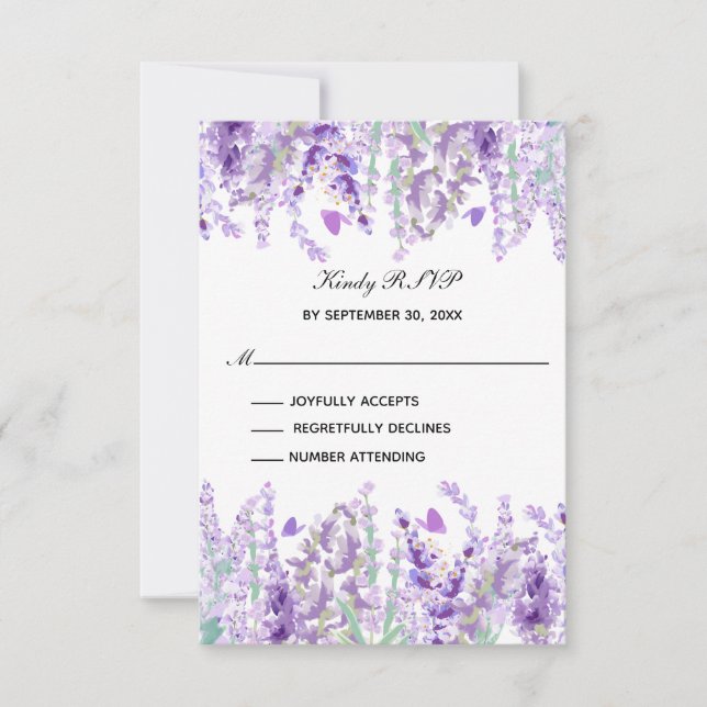 Lavender Greenery Floral Wasserfarbene RSVP Karte (Vorderseite)