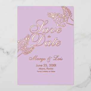 Lavender Greenery Save the Date gepresst Folieneinladung