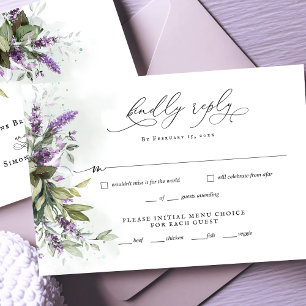 Lavender Greenery Script Wedding Carte de réponse 