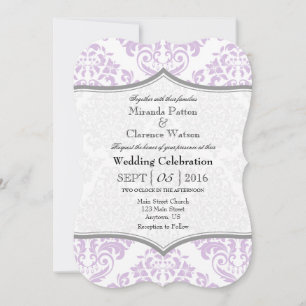 Lavender Grey Damask Bracket Wedet Invitation