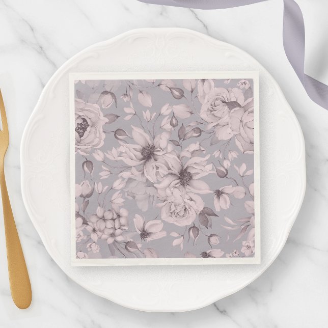 Lavender Grey Floral Watercolor Serviette (Von Creator hochgeladen)