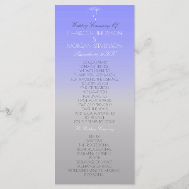 Lavender Grey Pastel Ombre Programme de mariage (Devant)