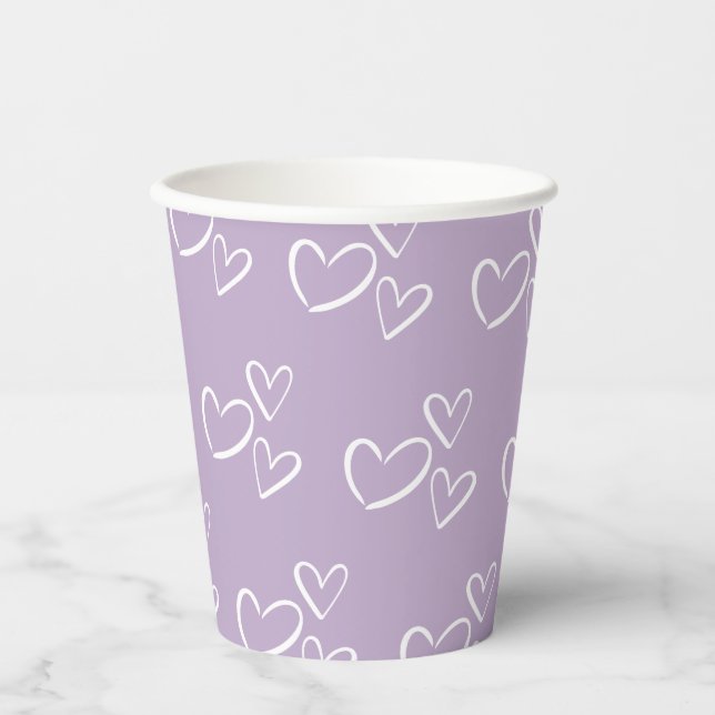 Lavender Handgezogene Herz Babydusche Pappbecher (Vorderseite)