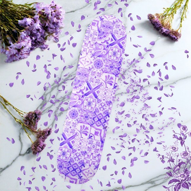 Lavender Haze Boho Mediterran Skateboard (Lavender Haze Boho Pattern Mediterranean Tile Skateboard)