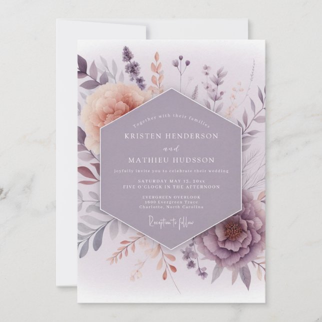 Lavender Hazy Meadow Wedding Einladung (Vorderseite)