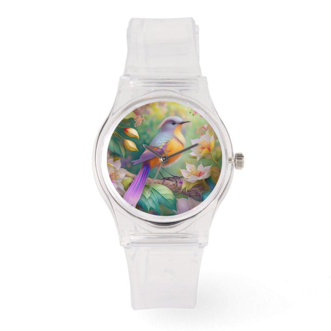 Lavender Headed Orange Breastase Fantasy Bird Armbanduhr (Vorderseite)