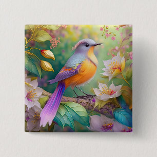 Lavender Headed Orange Breastase Fantasy Bird Button