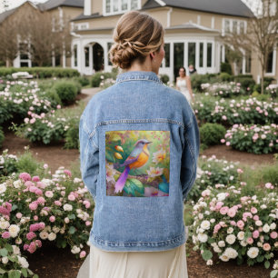 Lavender Headed Orange Breastase Fantasy Bird Jeansjacke