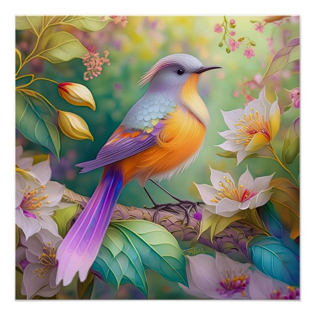 Lavender Headed Orange Breastase Fantasy Bird Poster (Vorderseite)