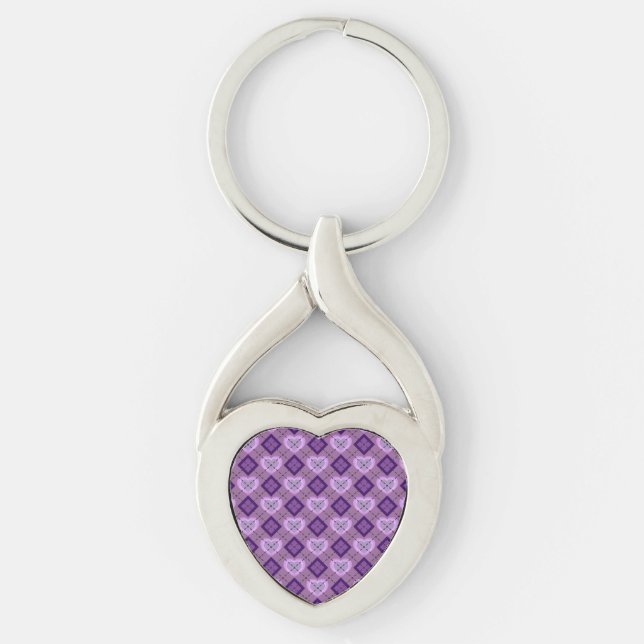 Lavender Heart Purple Diamond Argyle Pattern Schlüsselanhänger (Vorderseite)