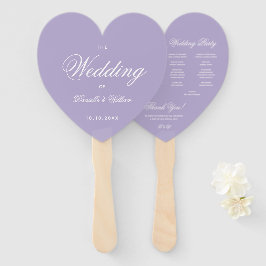 Lavender Heart Wedding Program Lila White Script Fächer
