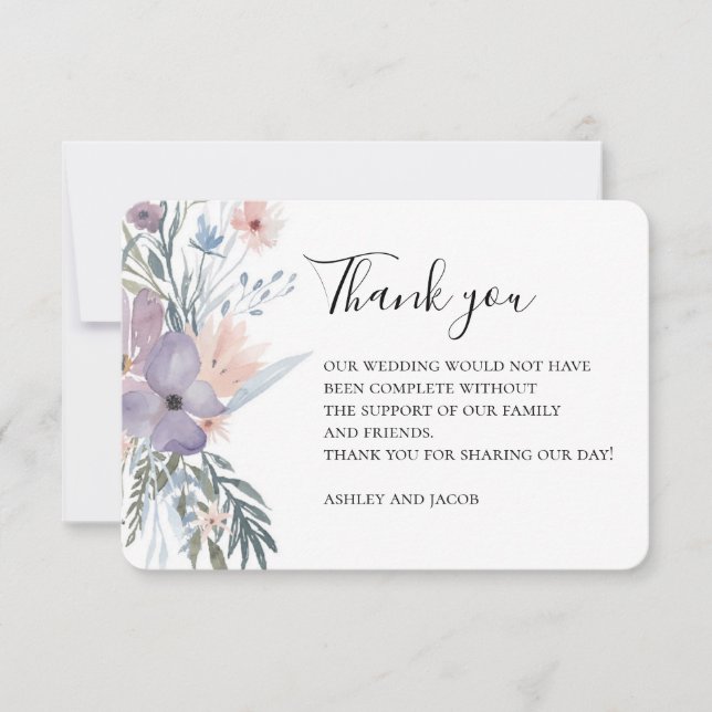 Lavender Hochzeit danke. Lila Blumen. botanisch Dankeskarte (Vorderseite)