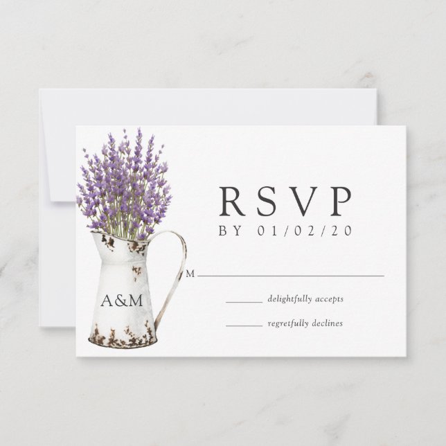 Lavender Hütte Chic Wedding RSVP Karte (Vorderseite)