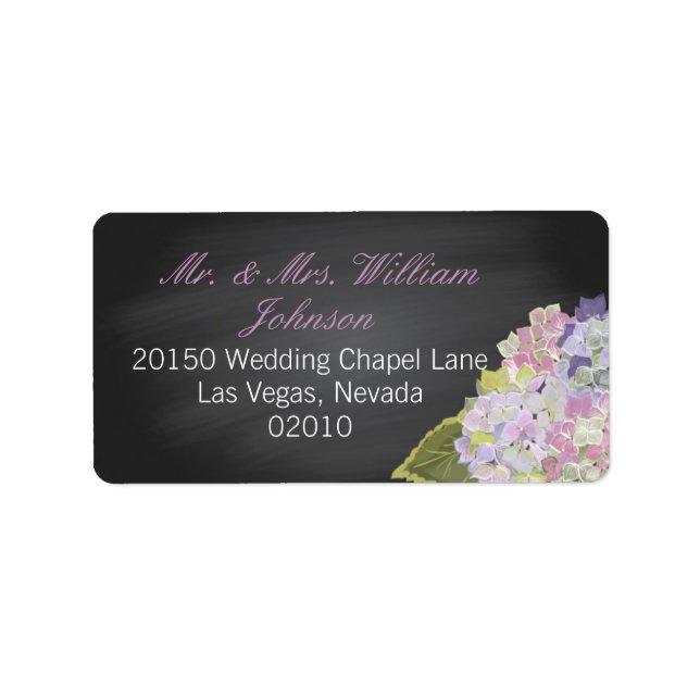 Lavender Hydrangea Chalkboard Wedding Label Adressaufkleber (Vorne)