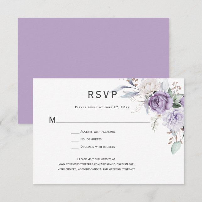 Lavender Hydrangea Floral RSVP Karte (Vorne/Hinten)