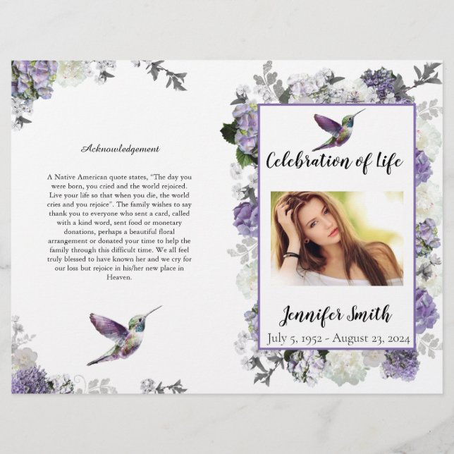 Lavender Hydrangea Hummingbird FuneralFlyer Flyer (Vorne)