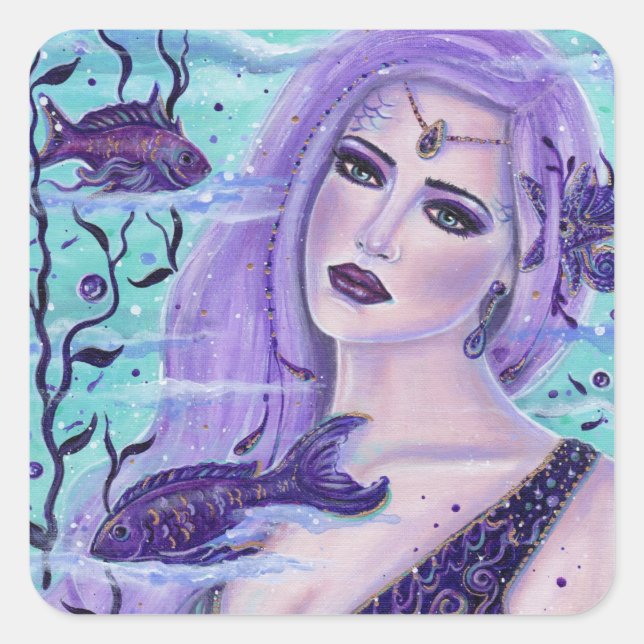 Lavender Ice Mermaid von Renee L. Lavoie Quadratischer Aufkleber (Vorderseite)