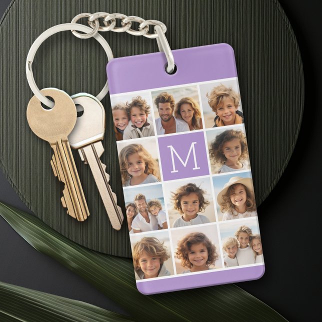 Lavender Instagram Photo Collage Personnalisé Mono (Personalized Keychain with a photo collage)