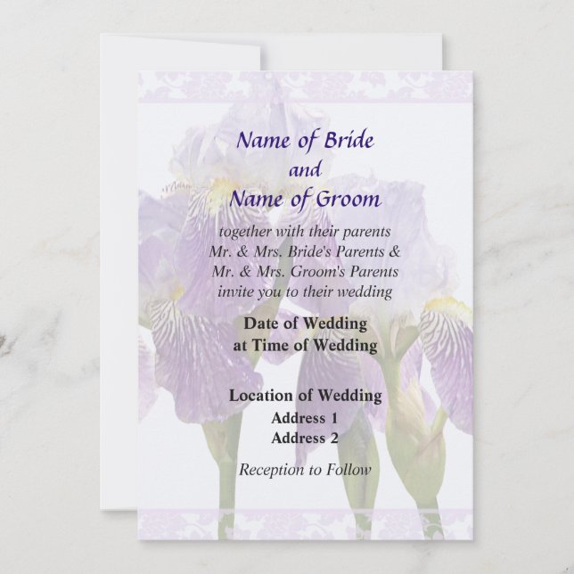 Lavender Iris Couple Wedding Supplies Einladung (Vorderseite)