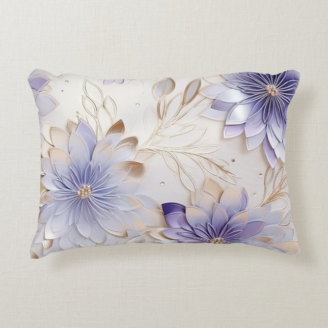 Lavender Ivory Pearl Gold Floral Wedding Dekokissen (Vorderseite)
