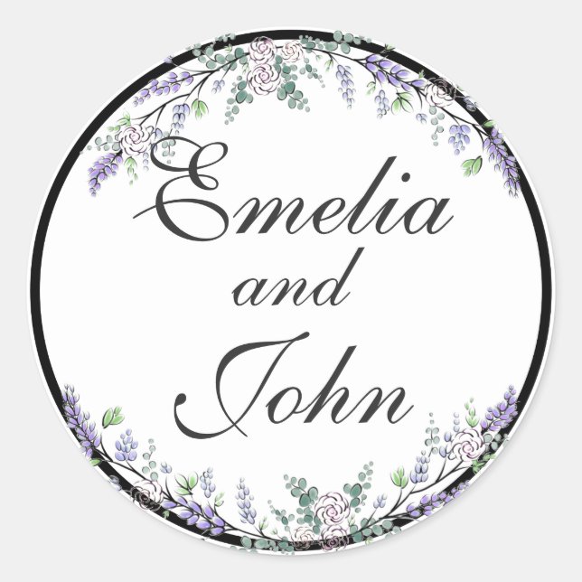 Lavender Ivory Rose und Eukalyptus Runder Aufkleber (Vorderseite)