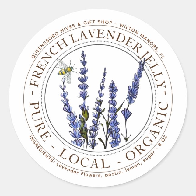 LAVENDER JELLY ÉTIQUETTE avec lavande et abeille (Devant)