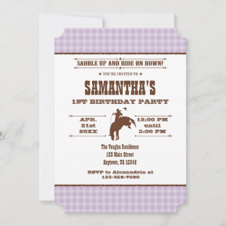 Lavender Kariert Cowboy Rodeo Einladung zum Geburt