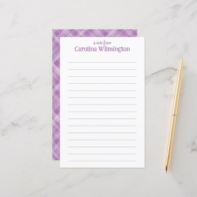 Lavender Karierte Niedliche Briefpapier-Stationier (Vorderseite/Rückseite Beispiel)