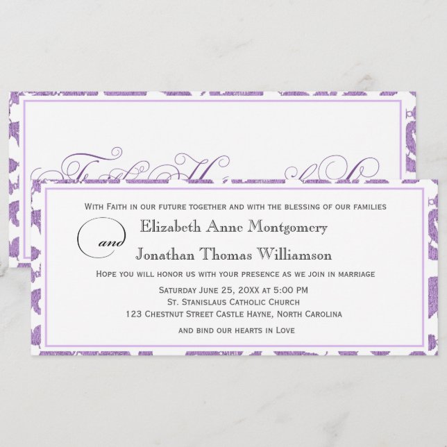 Lavender Lace Faith Hope Liebe Horizontal Wedding Einladung (Vorne/Hinten)
